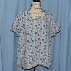 🧡4 for $20 Blue Green Floral Flowers Daisy Scrub Top 20/22 2X Medical Uniform